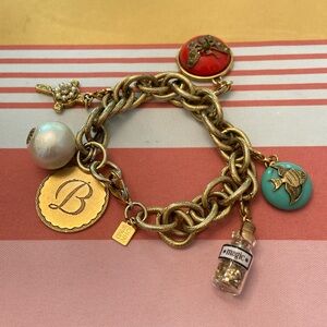 John Wind Sorority B charm bracelet w/ 6 charms. 4 clip charms. Lg multi links.